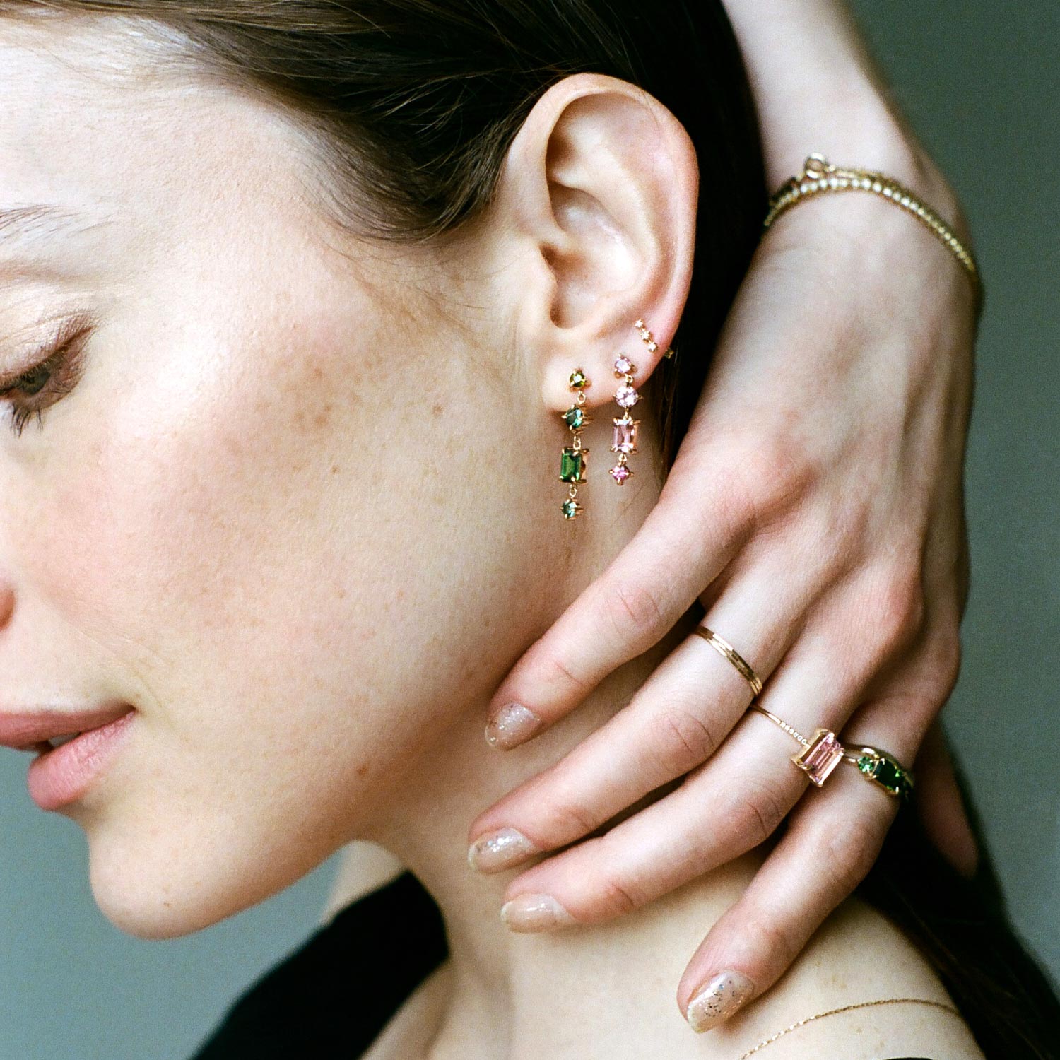 Catbird Jewelry - Pastille Tourmaline Grand Earrings, Rind Green (pair)