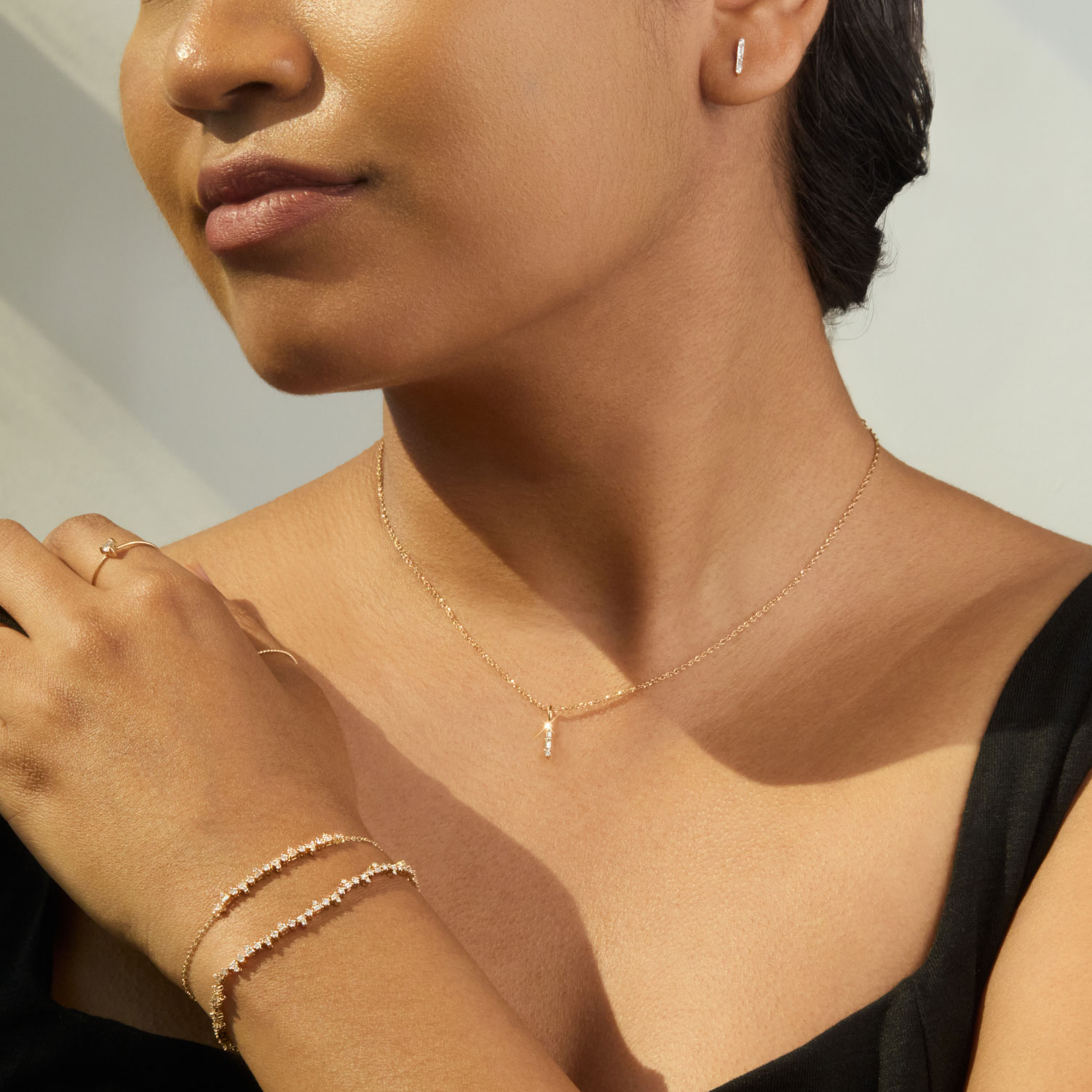 Catbird Jewelry - Pointelle Diamond Baguette Charm