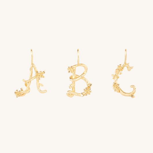 Flower Garland Alphabet Charm, Gold