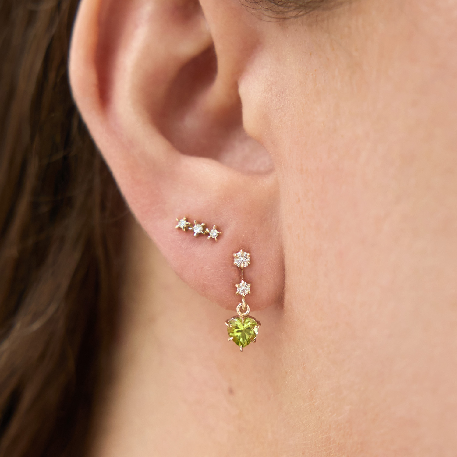 Catbird x Vito&rsquo;s Gems - Vito&rsquo;s Big Heart Peridot and Diamond Earrings (pair)