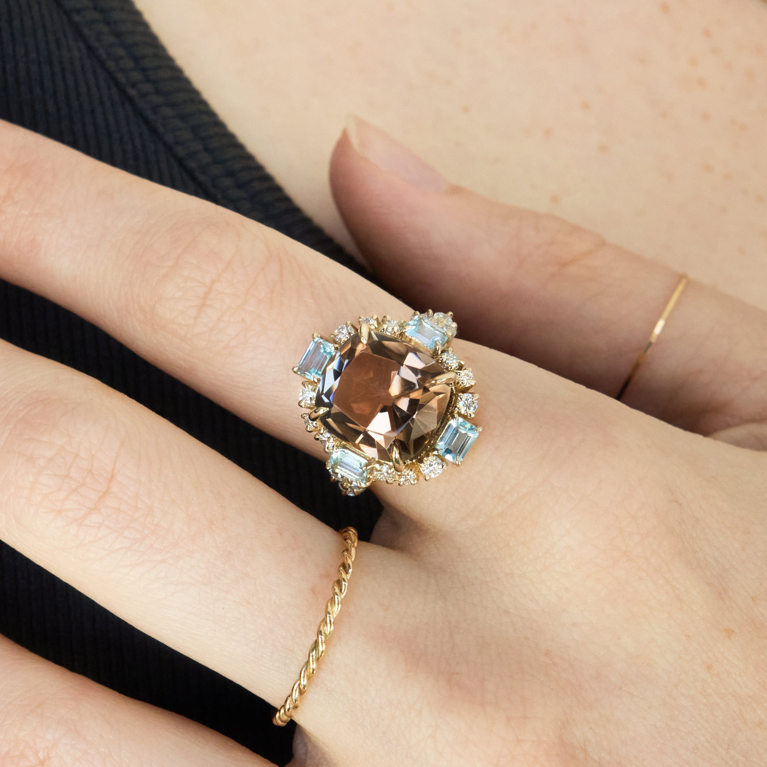 Catbird x Vito&rsquo;s Gems - Franz&rsquo;s Aquamarine and Smoky Quartz Ring