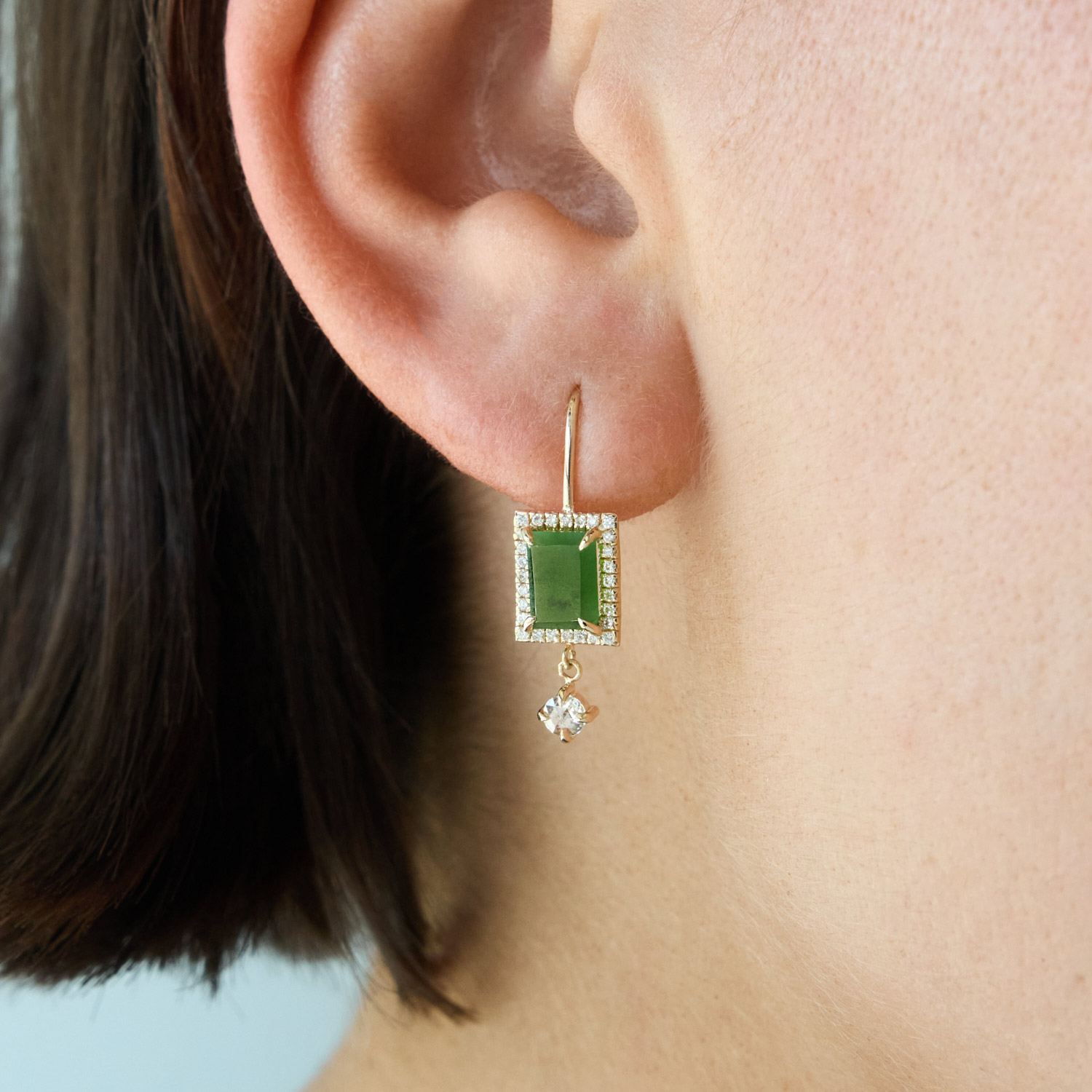 Catbird x Vito&rsquo;s Gems - Julia's Jade and Diamond Drop Earrings (pair)