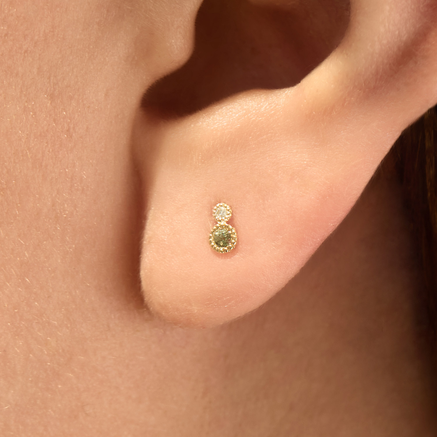 Jennie Kwon - Diamond & Green Sapphire Duo Stud (single)