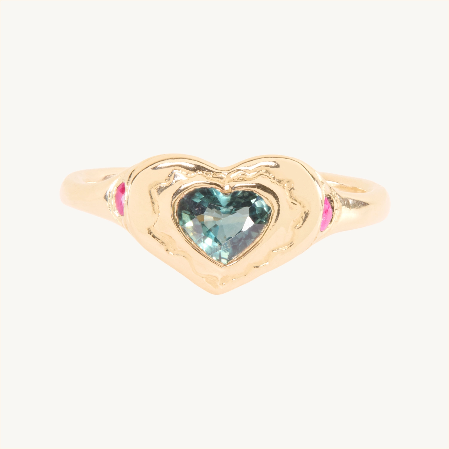 Green Sapphire Squiggle Heart Signet Ring | Catbird NYC