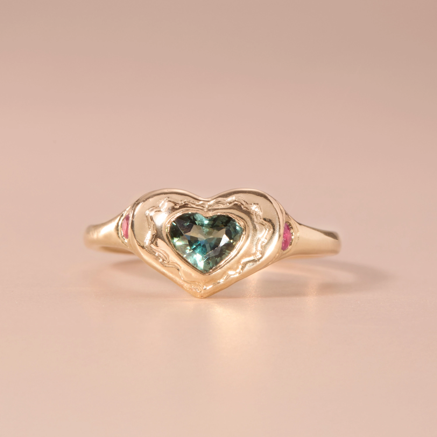 Green Sapphire Squiggle Heart Signet Ring | Catbird NYC