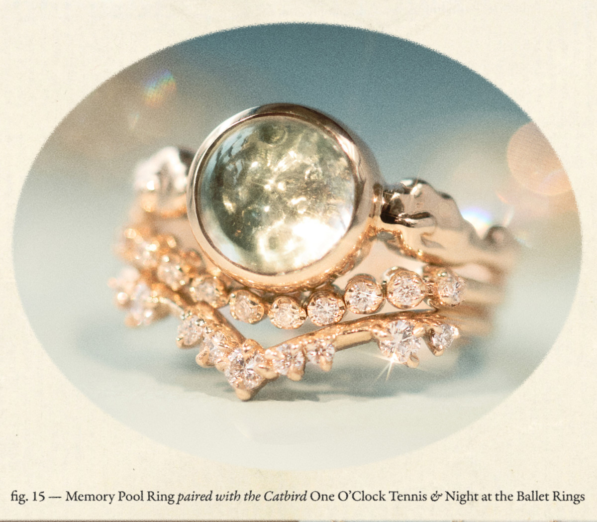 Memory Pool Ring paired with the Catbird One O Clock Diamond Tennis and Night at the Ballet Rings